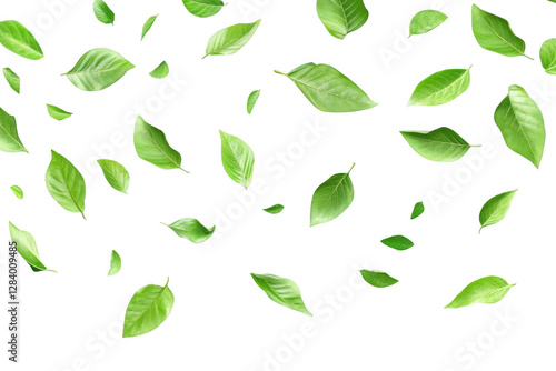 Wallpaper Mural Green Leaves Falling Gracefully on Black Background, Nature's Dance. Torontodigital.ca