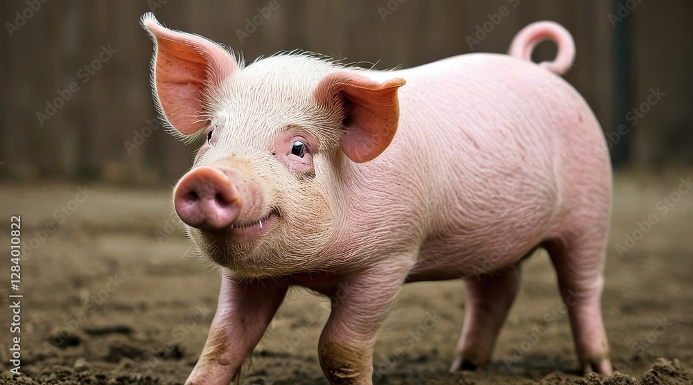 Adorable Pink Piglet in Dirt Enclosure Adorable Pink Piglet in Dirt Enclosure