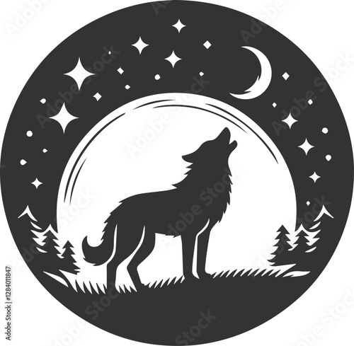 A lonely wolf howling under the night sky vector animal silhouette