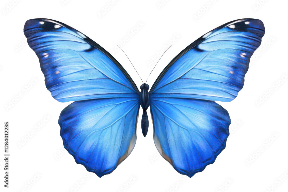 Obraz premium Blue Butterfly Opens Wings Elegantly on Black Background, Showing Beauty and Grace. Insect Collection.