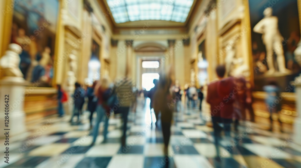 Abstract blurred interior of a modern museum with soft ambient lighting. Abstract blurred interior of a modern museum with soft ambient lighting.