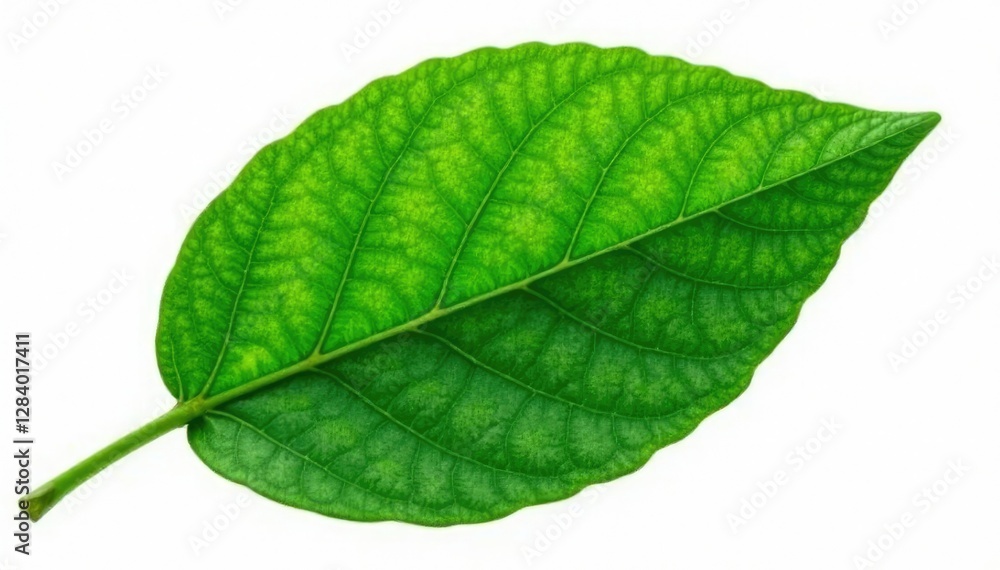 Obraz premium Large, leathery leaf with prominent midrib on isolated white background, white, nature