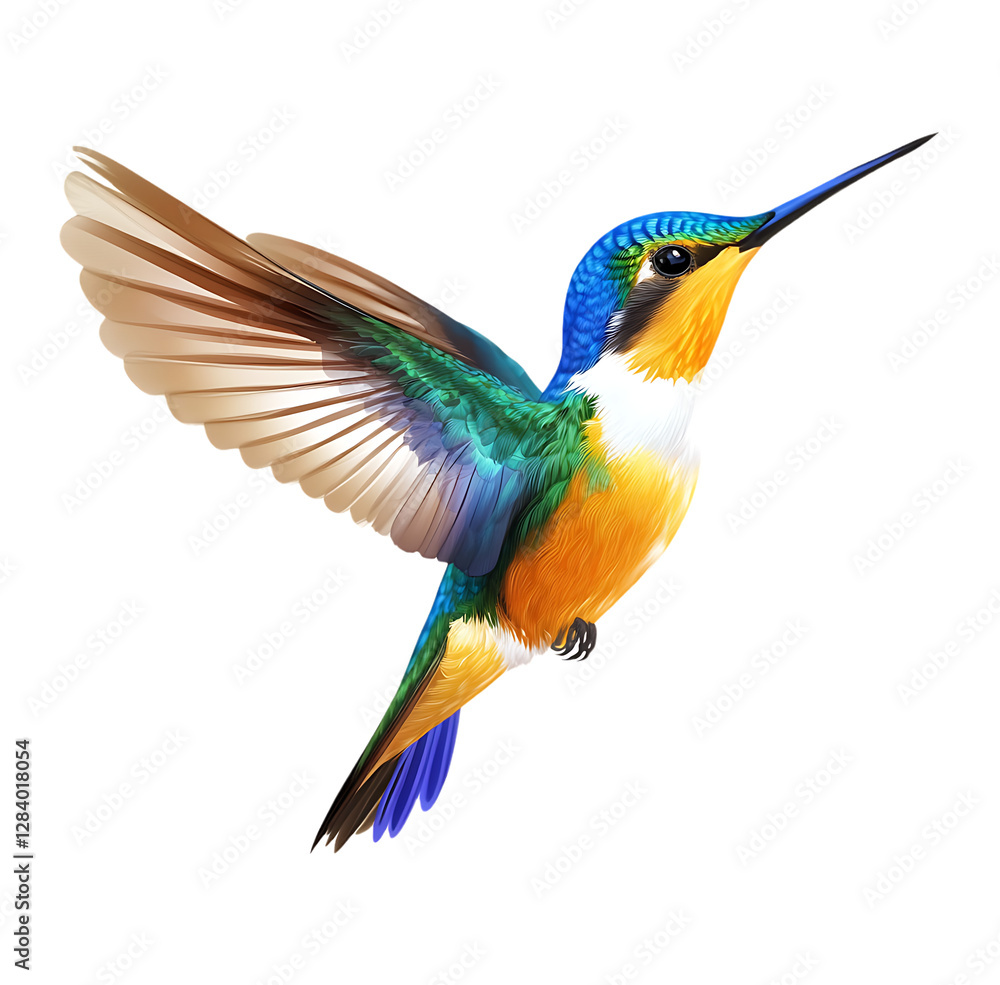 Obraz premium A colorful hummingbird on a transparent background png isolated flying through the air