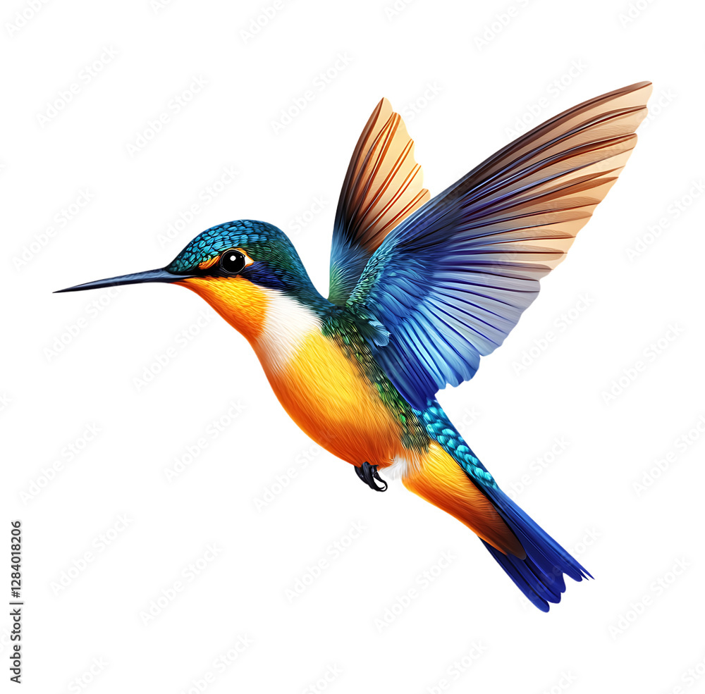 Fototapeta premium A colorful hummingbird on a transparent background png isolated flying through the air
