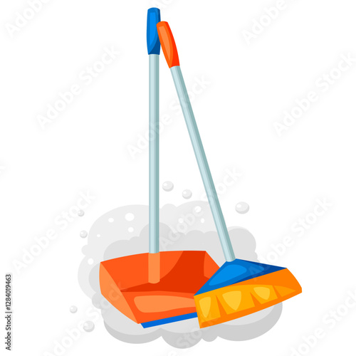 dustpan and broom for cleaning garbage without background