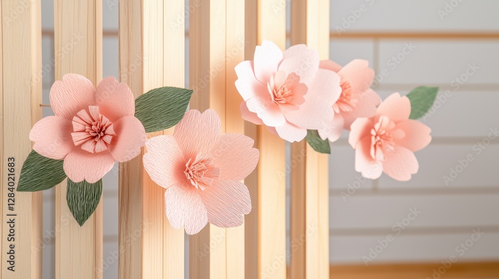 Obraz premium Cherry Blossom Japan Homemade Decor Concept, Delicate DIY Cherry Blossom Garland for Crafting Elegant Home Decor and Celebrations