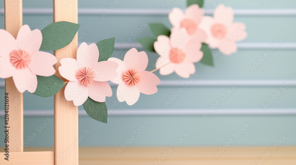 Obraz premium Cherry Blossom Japan Homemade Decor Concept, Delicate DIY Cherry Blossom Garland Crafted with Care for Spring Decor and Festive Celebrations