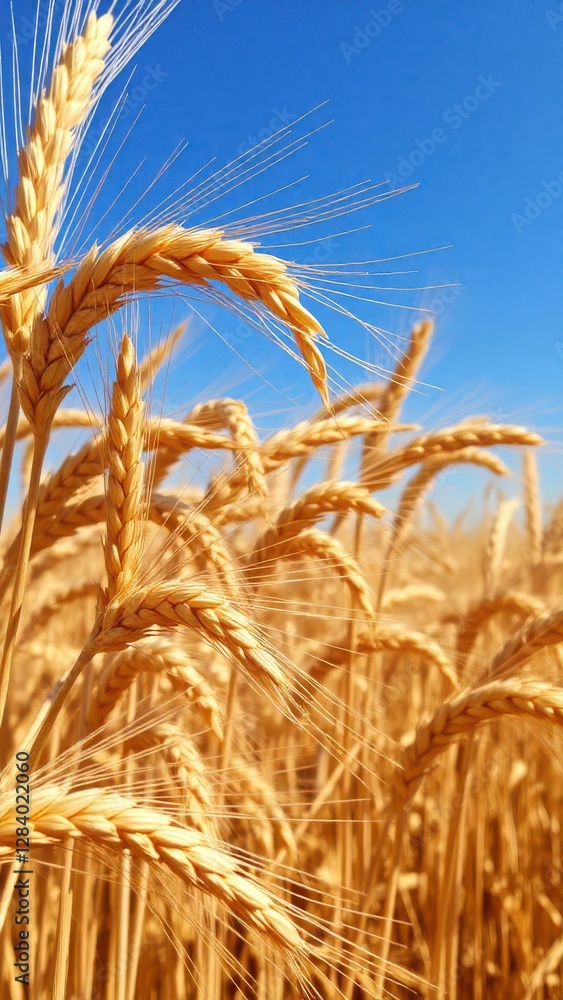 a detailed image of a wheat field with a focus on the texture and color of the wheat heads, set against a clear blue sky. a detailed image of a wheat field with a focus on the texture and color of the wheat heads, set against a clear blue sky.