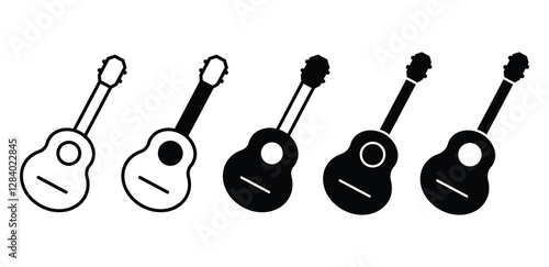 guitar accoustic music icon vector design simple outline and black filled color illustration sets 