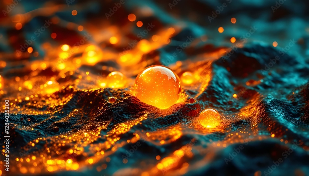 - "Spectacular Abstract Landscape with Fiery Orbs and Wavy Forms