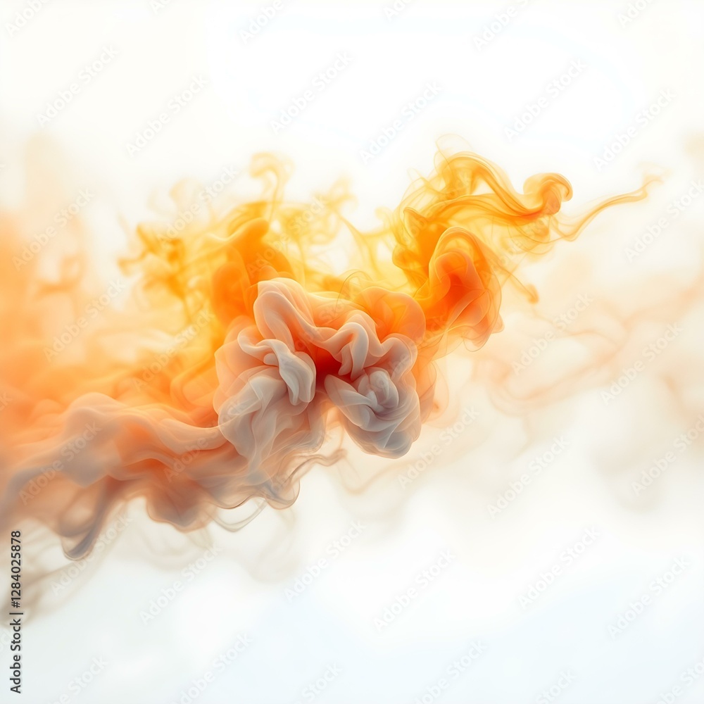 Smoke Clouds in Orange and Yellow against White Background