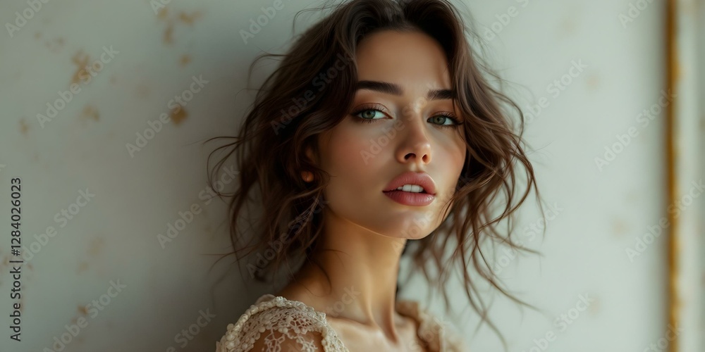 Soft and Elegant Portrait of a Woman with Wavy Hair