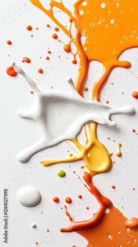 Colorful splashes of paint in orange yellow and white create a lively texture against a clean backdrop. The dynamic patterns invite creativity and offer plenty of space for additional content