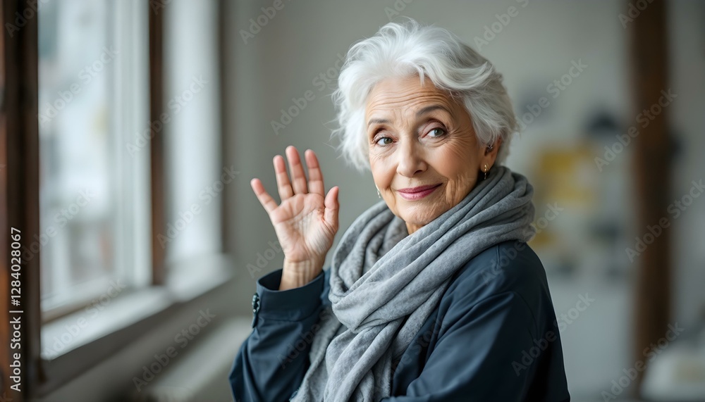 Aged Woman Waving