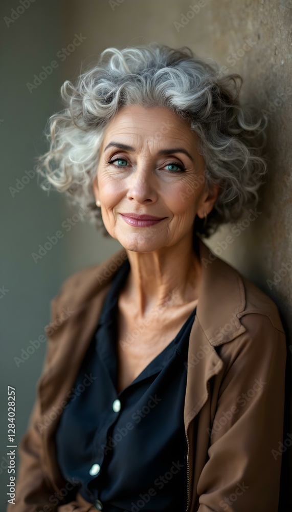 Aged Woman with Curly Gray Hair