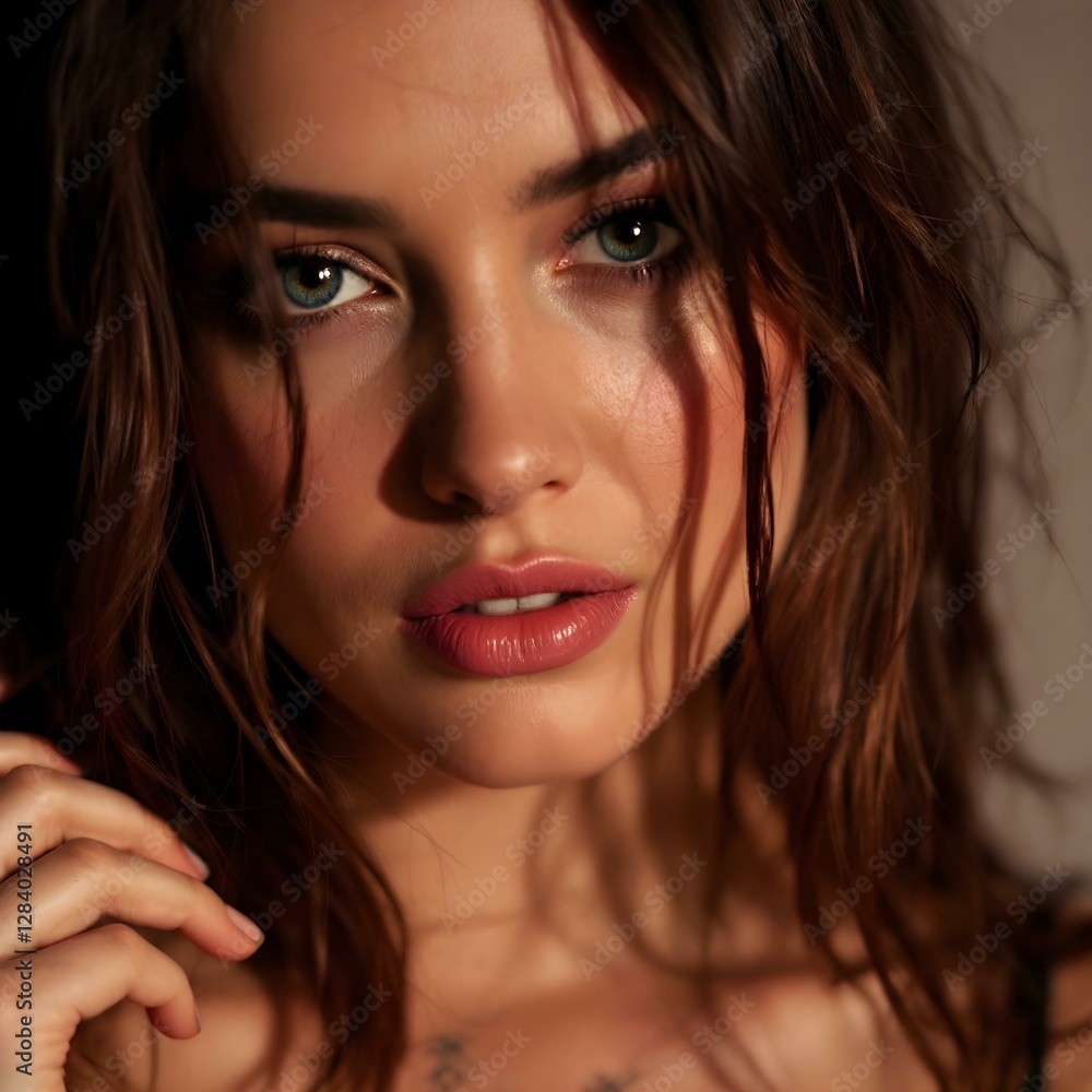 Charismatic Blue-Eyed Beauty with Soft Pink Lips