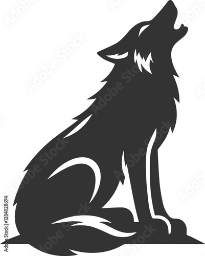 A tired wolf howling while sitting lazily vector animal silhouette