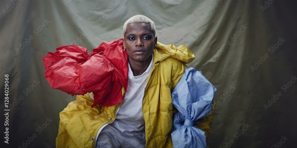 Bold and Vibrant Puffer Jacket with Large Bags