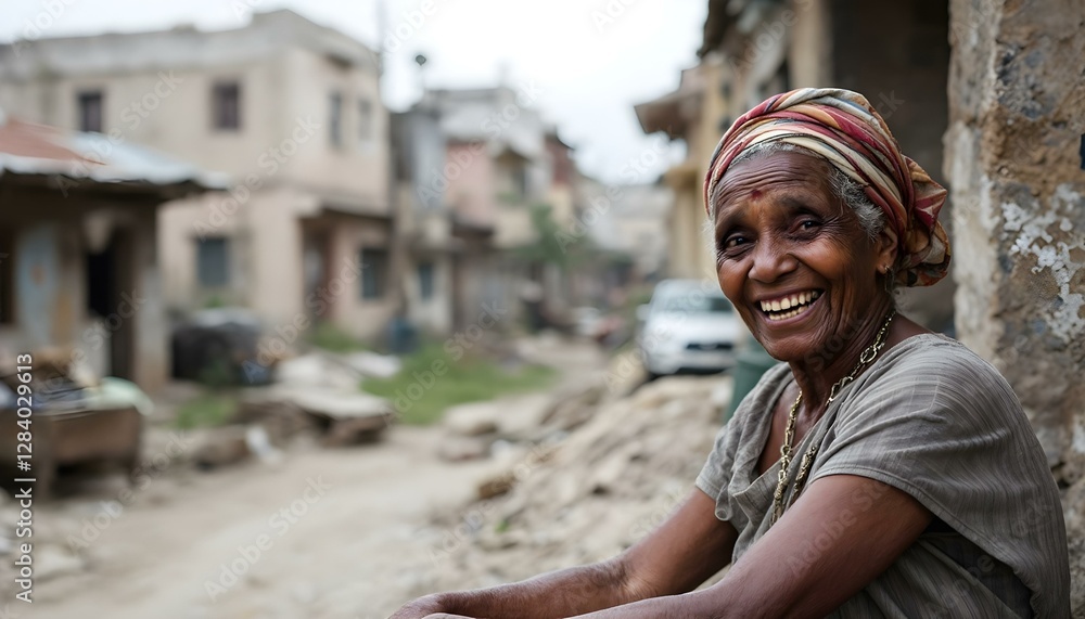 Smiling Elderly Woman in Headscarf