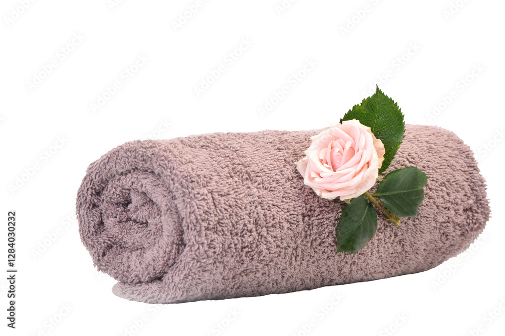 Bath towel with rose isolated