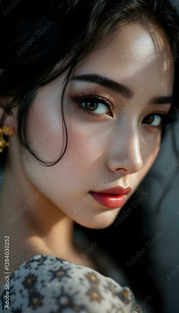 Charming Green-Eyed Woman in Floral Dress