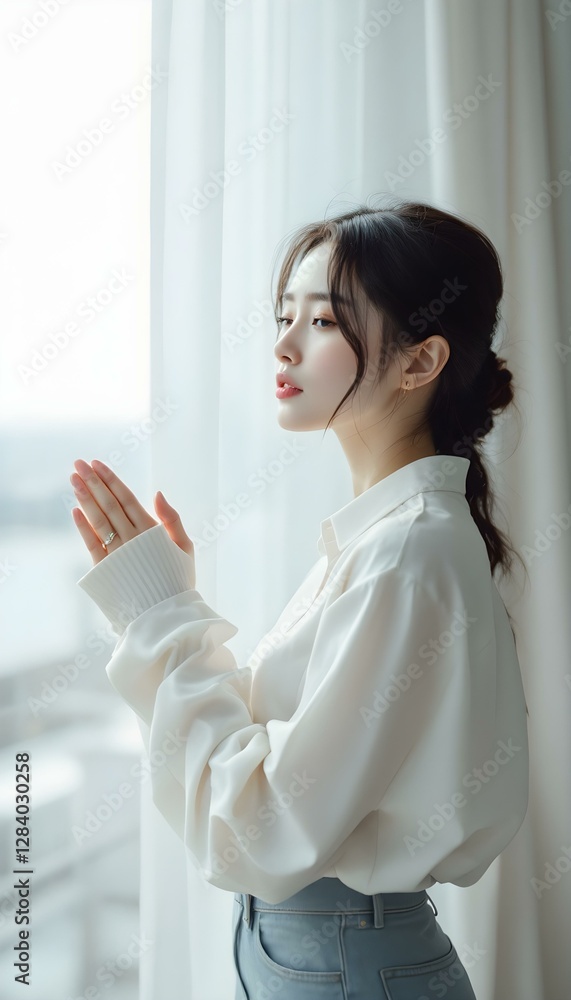 A Moment of Serenity: A Woman's Serene Moment by the Window