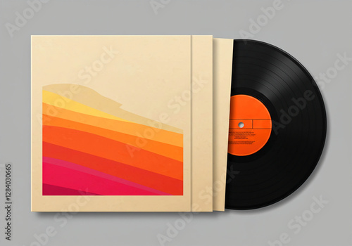 LP Record Vinyl Disc Cover with Vinyl disk inside, blank. Realistic vector mockup. Vector Illustration.