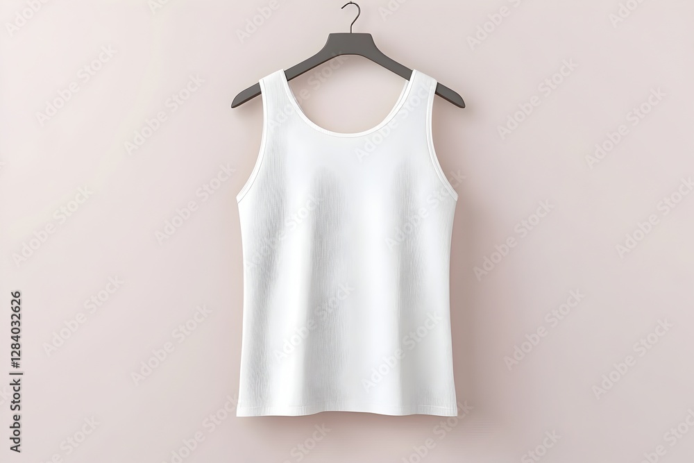 Minimalist Sleeveless White Cotton Tank Top Hanging Against Plain Background for Business Minimalist Sleeveless White Cotton Tank Top Hanging Against Plain Background for Business