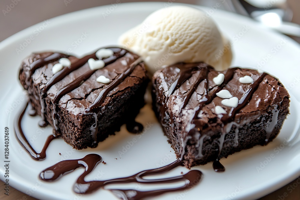 Delicious Heart-Shaped Brownies with Vanilla Ice Cream Delicious Heart-Shaped Brownies with Vanilla Ice Cream