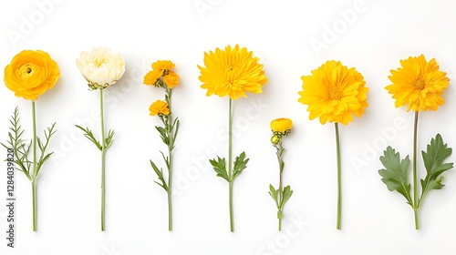 Vibrant Yellow Flowers: A Flat Lay Springtime Arrangement AI Generated