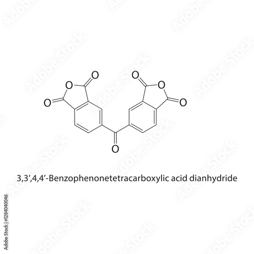 3,3’,4,4’-Benzophenonetetracarboxylic acid dianhydride skeletal structure.Acid Anhydride compound schematic illustration. Simple diagram, chemical formula.
