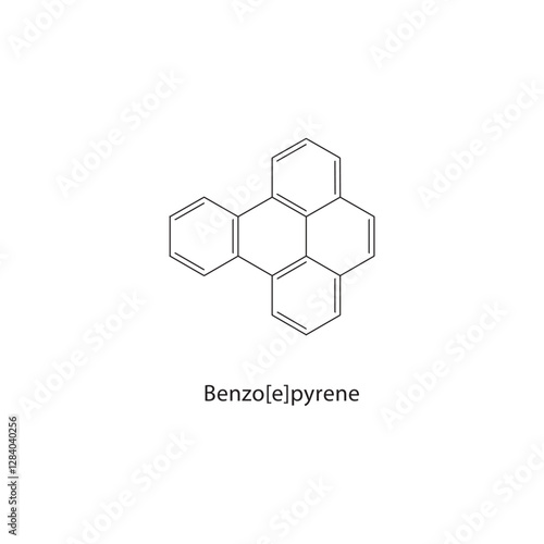 Benzo[e]pyrene skeletal structure.Polycyclic Aromatic Hydrocarbon compound schematic illustration. Simple diagram, chemical formula.