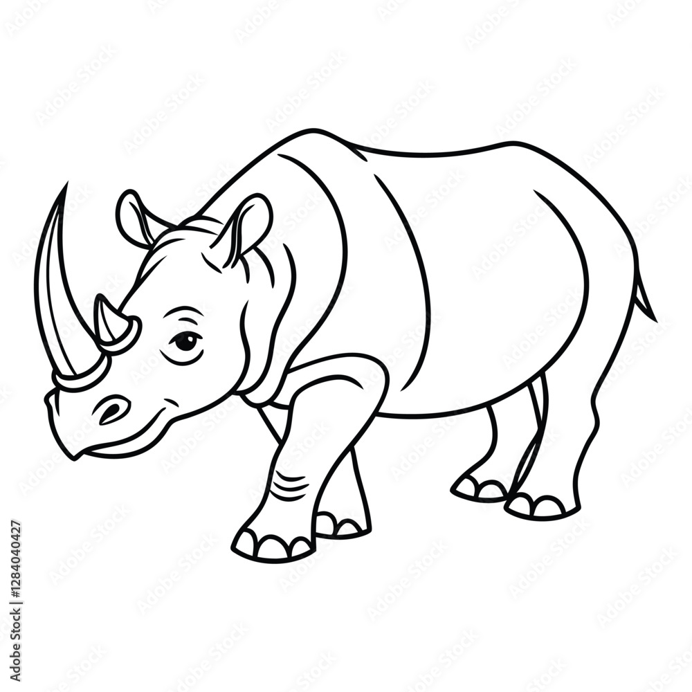 Fototapeta premium Rhino animal retro coloring page vector line art silhouette