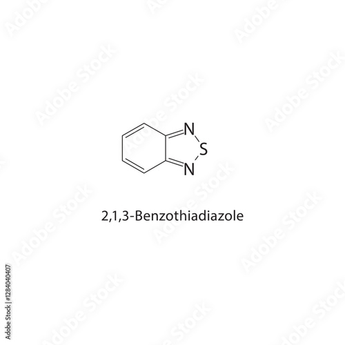 2,1,3-Benzothiadiazole skeletal structure.Thiadiazole compound schematic illustration. Simple diagram, chemical formula.