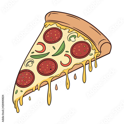 A piece of delicious, tempting pizza vector illustration design