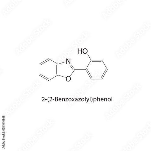 2-(2-Benzoxazolyl)phenol skeletal structure.Benzoxazole compound schematic illustration. Simple diagram, chemical formula.