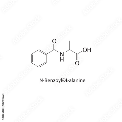 N-Benzoyl-DL-alanine skeletal structure.Amide compound schematic illustration. Simple diagram, chemical formula.