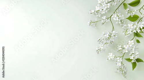 Delicate White Blossoms on a Spring Green Background AI Generated