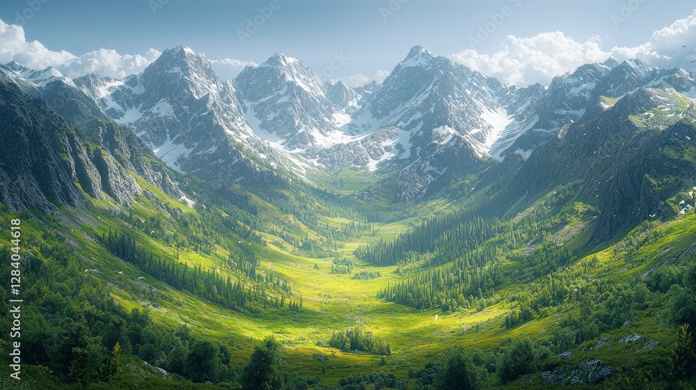 Fototapeta premium Breathtaking mountain landscape majestic valley nature photography serene environment wide-angle view tranquility