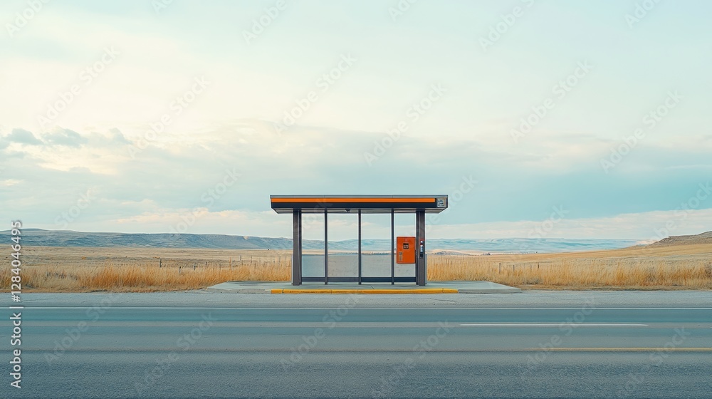 Toll booth on a highway near a national monument. Featuring cultural landmarks and scenic travel