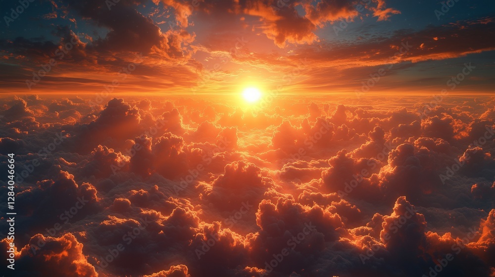 Fototapeta premium A breathtaking sunset with vibrant orange and red hues illuminating the sky and clouds creating a warm and serene atmosphere above the horizon
