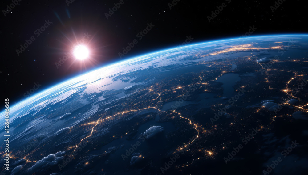 Fototapeta premium Earth viewed from space illuminated by the sun