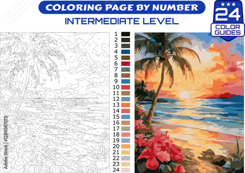 DIY Color by Number – Tropical Coastal Landscape