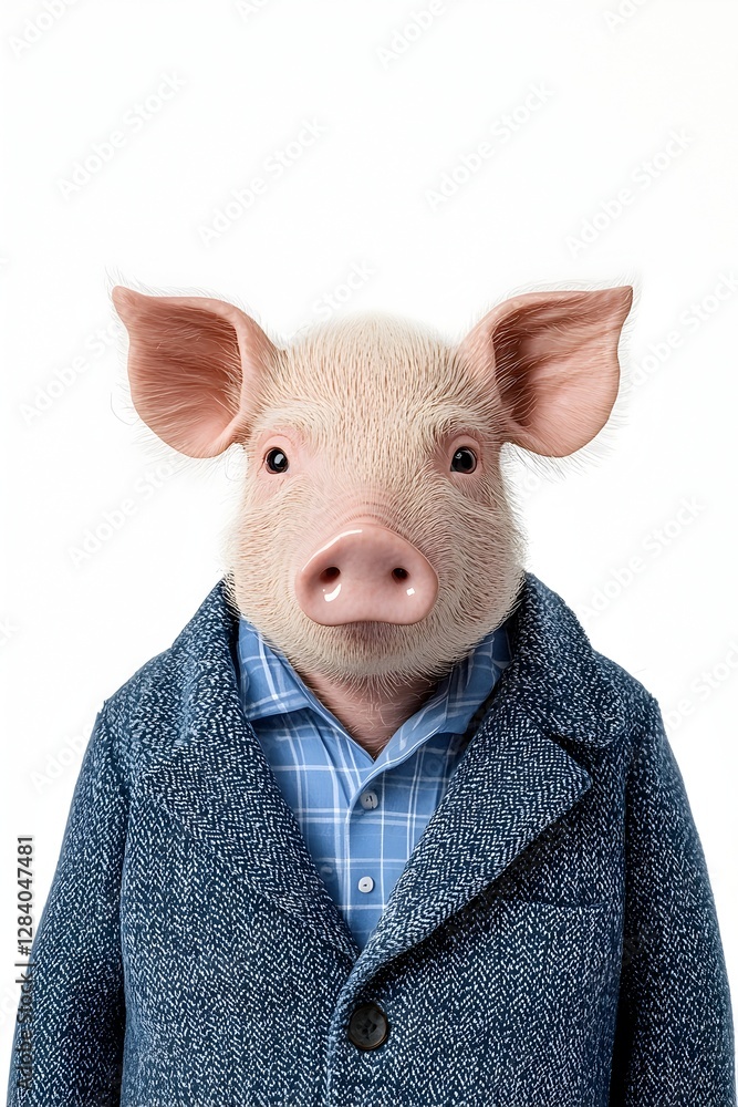 Fototapeta premium Dressed Up Pig Portrait Against a Minimalist White Background