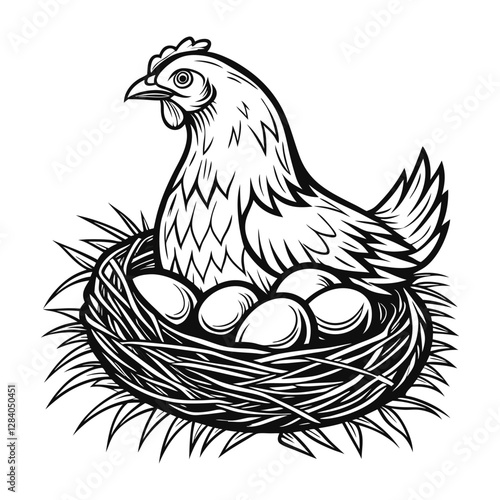 The hen is sitting on her egg silhouette vector art illustration