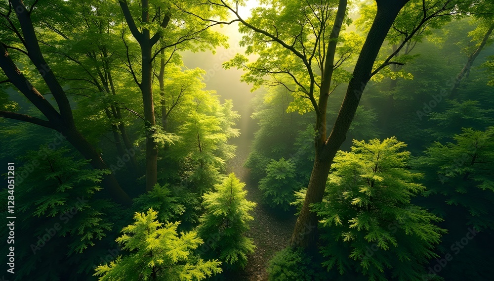 Aerial perspective of a vibrant forest canopy with diverse greenery. AI-Generated. Aerial perspective of a vibrant forest canopy with diverse greenery. AI-Generated.