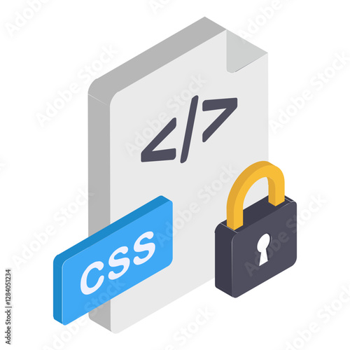 Source Code Locked isometric Concept, protected objects Vector Icon Design, Software and web development symbol, Computer Programming and Coding stock illustration