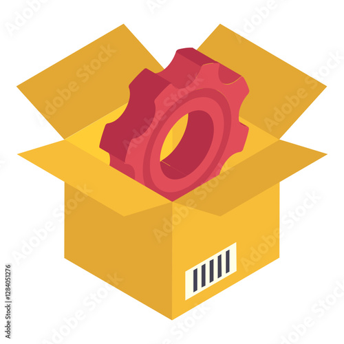 Deployment Package isometric Concept, Cardboard with Cog wheel Vector Icon Design, Software and web development symbol, Computer Programming and Coding stock illustration
