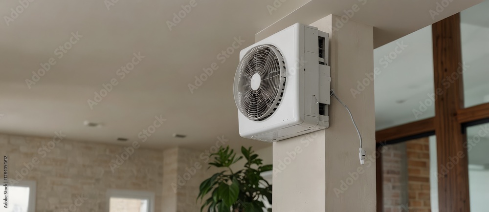 Circular air conditioner vent emitting cool air in a modern home, designed to provide an efficient