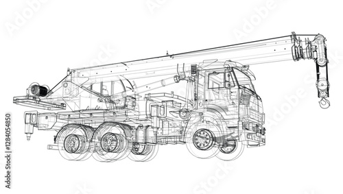 Car crane. Vector rendering of 3d